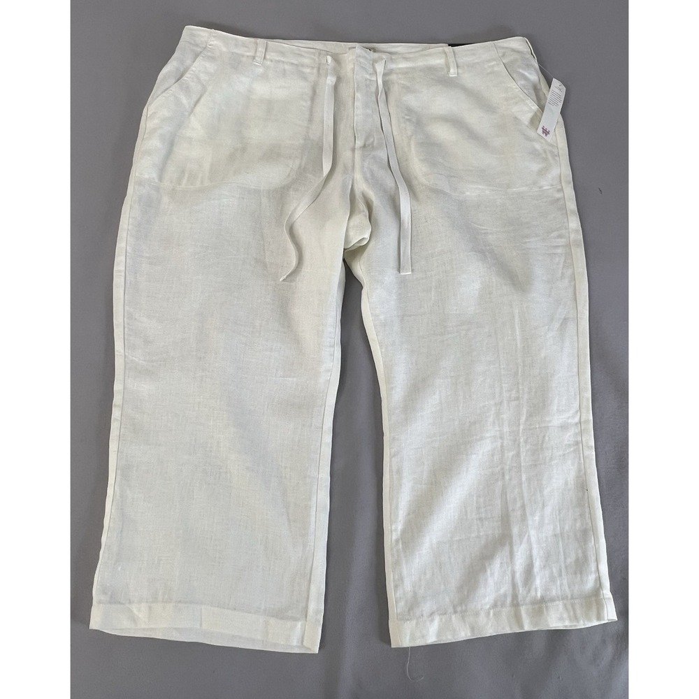 St John Bay Women's White Crop Pants 100% Linen Sz 24W New